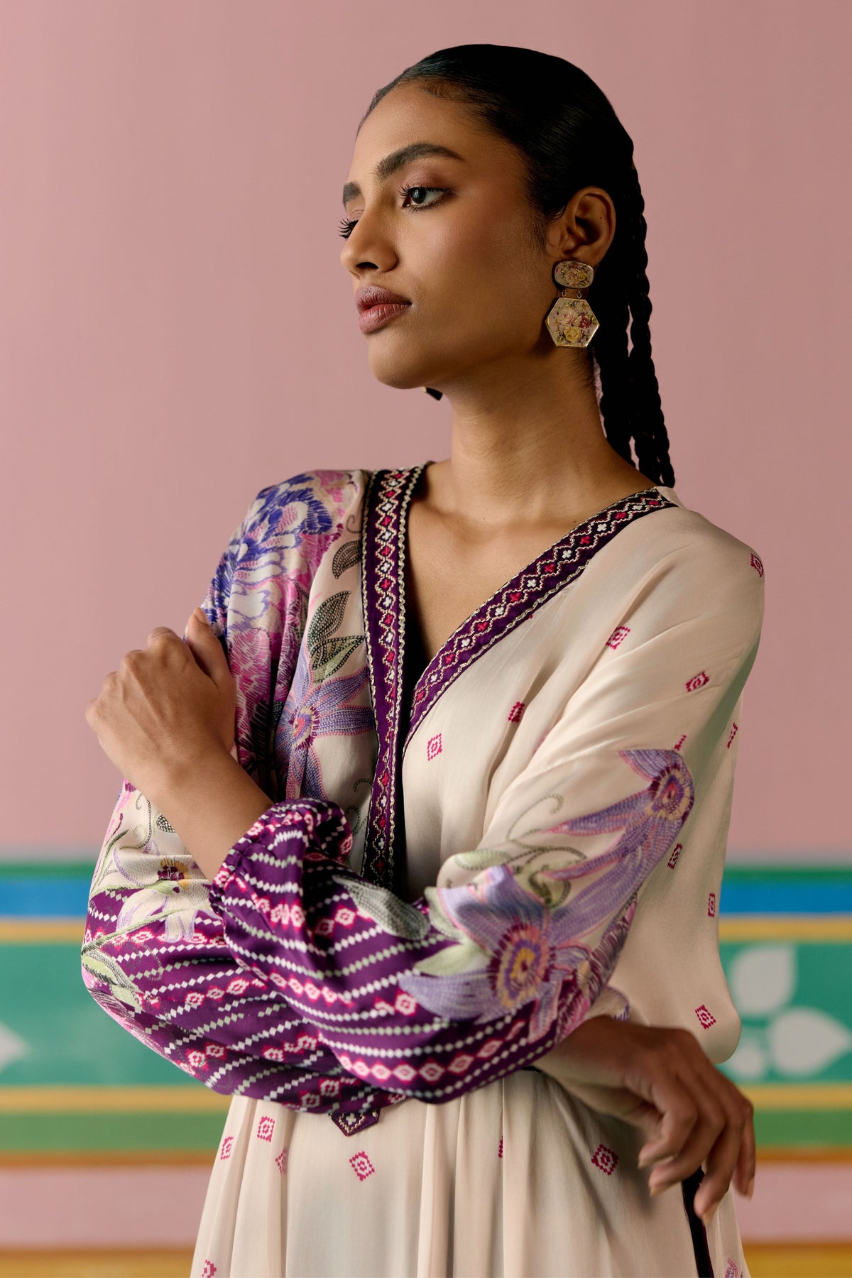 Purple Ikat Long Kaftan Set