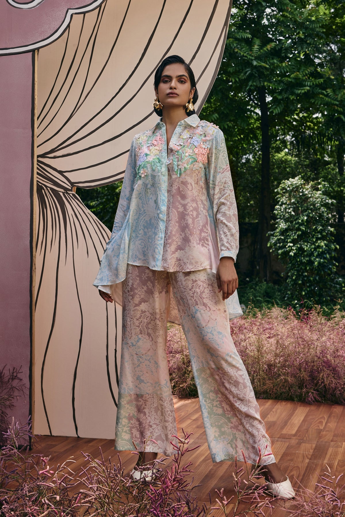 Maxim Embellished High-low Shirt and Straight Pants