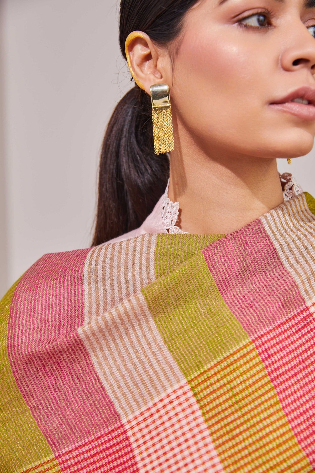 Zari Check Reversible Multicolour Stole