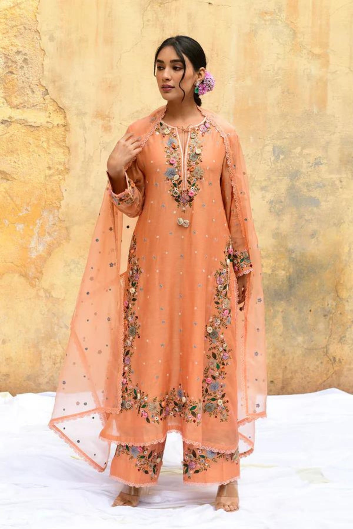 Peach Orchid Heavy Kurta Set