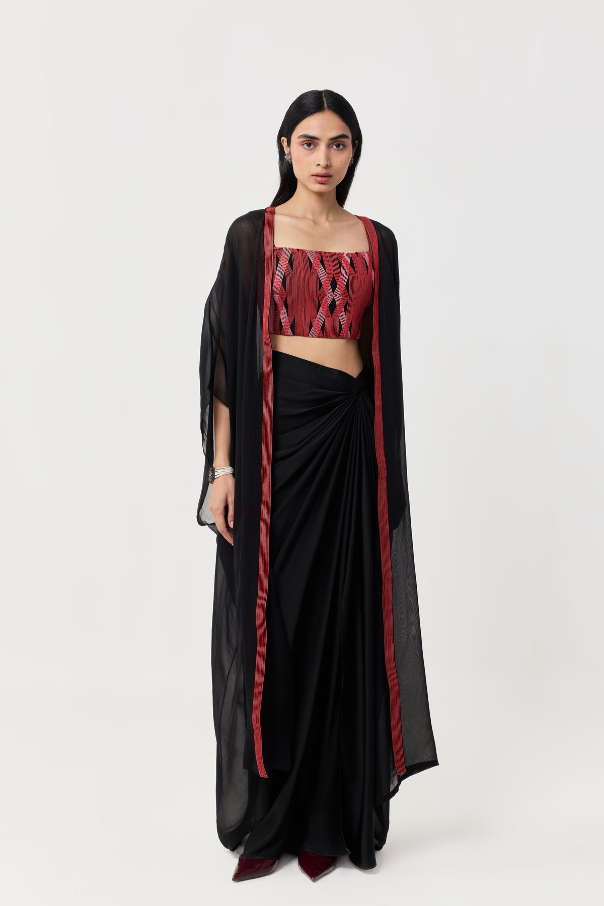 Entwined Black And Red Corded Cape Set