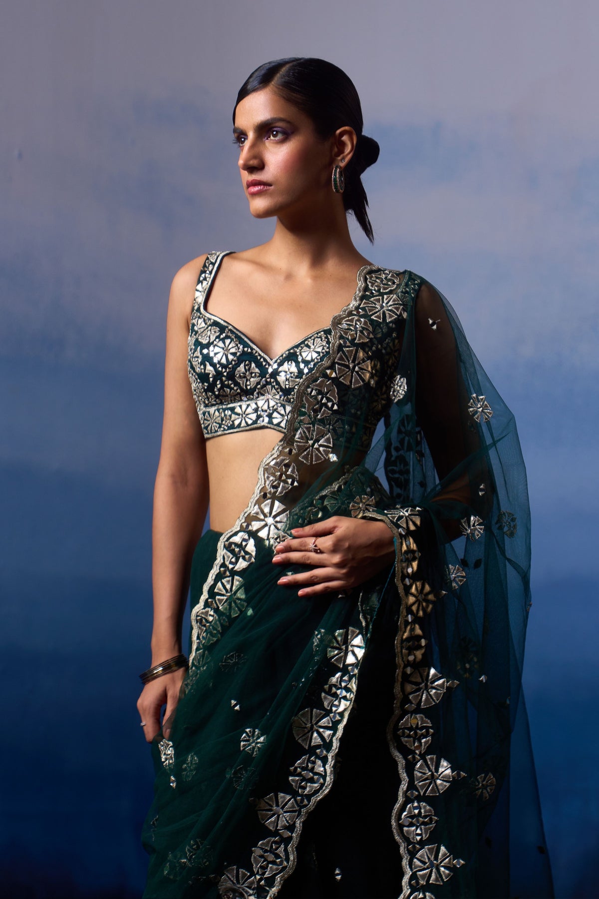 Green Embroidered Saree Set