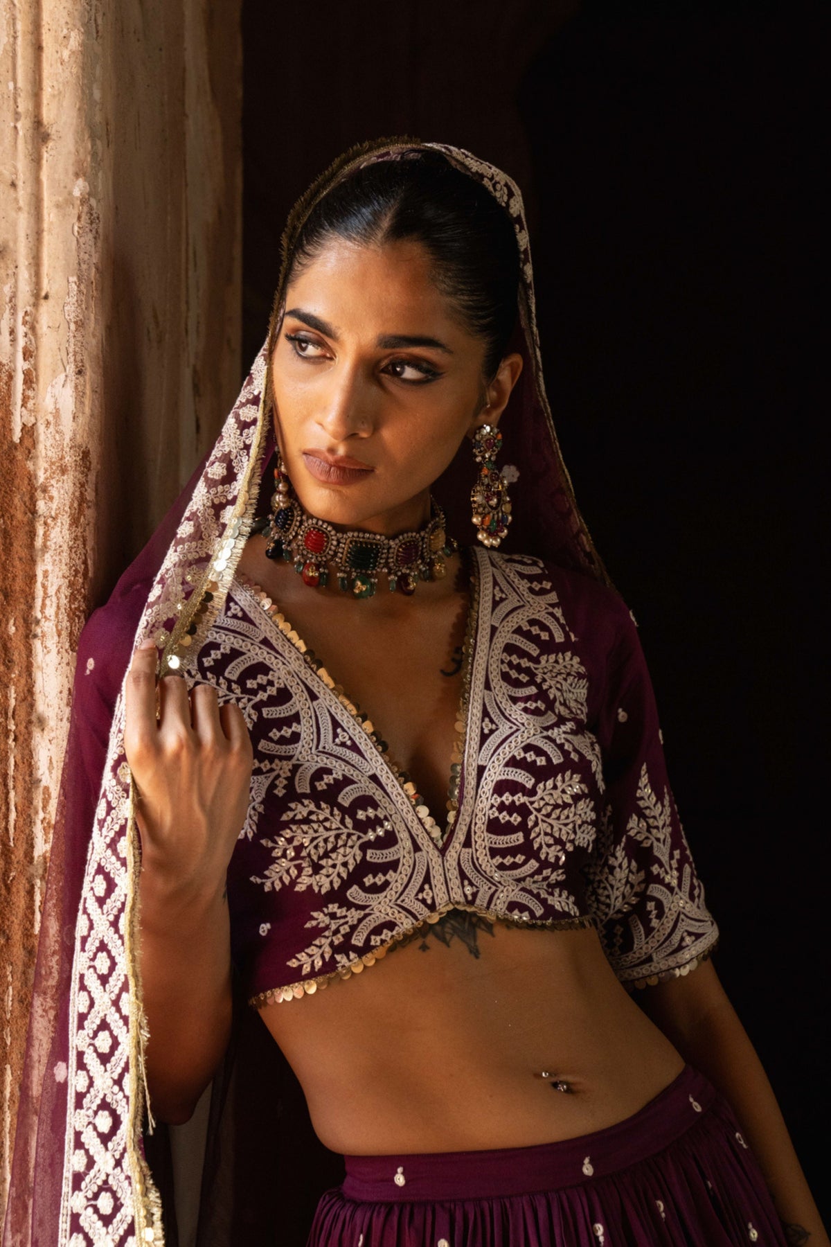 Wine Forest Maharani Lehenga Set