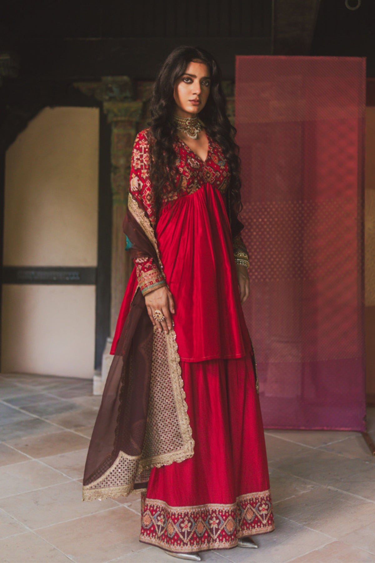 Ami Red Sharara Set