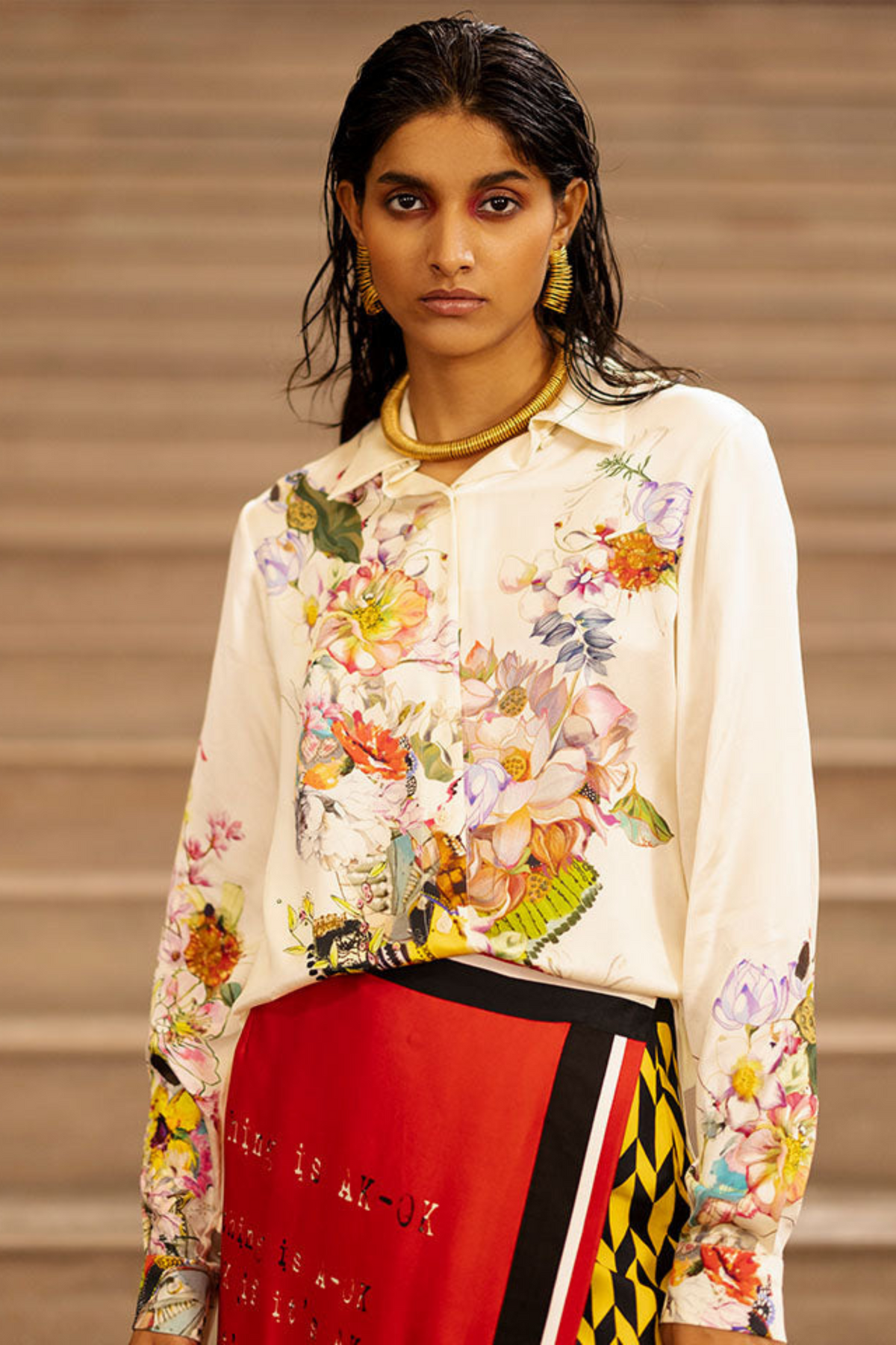 Floral Print Shirt With Wrap Skirt