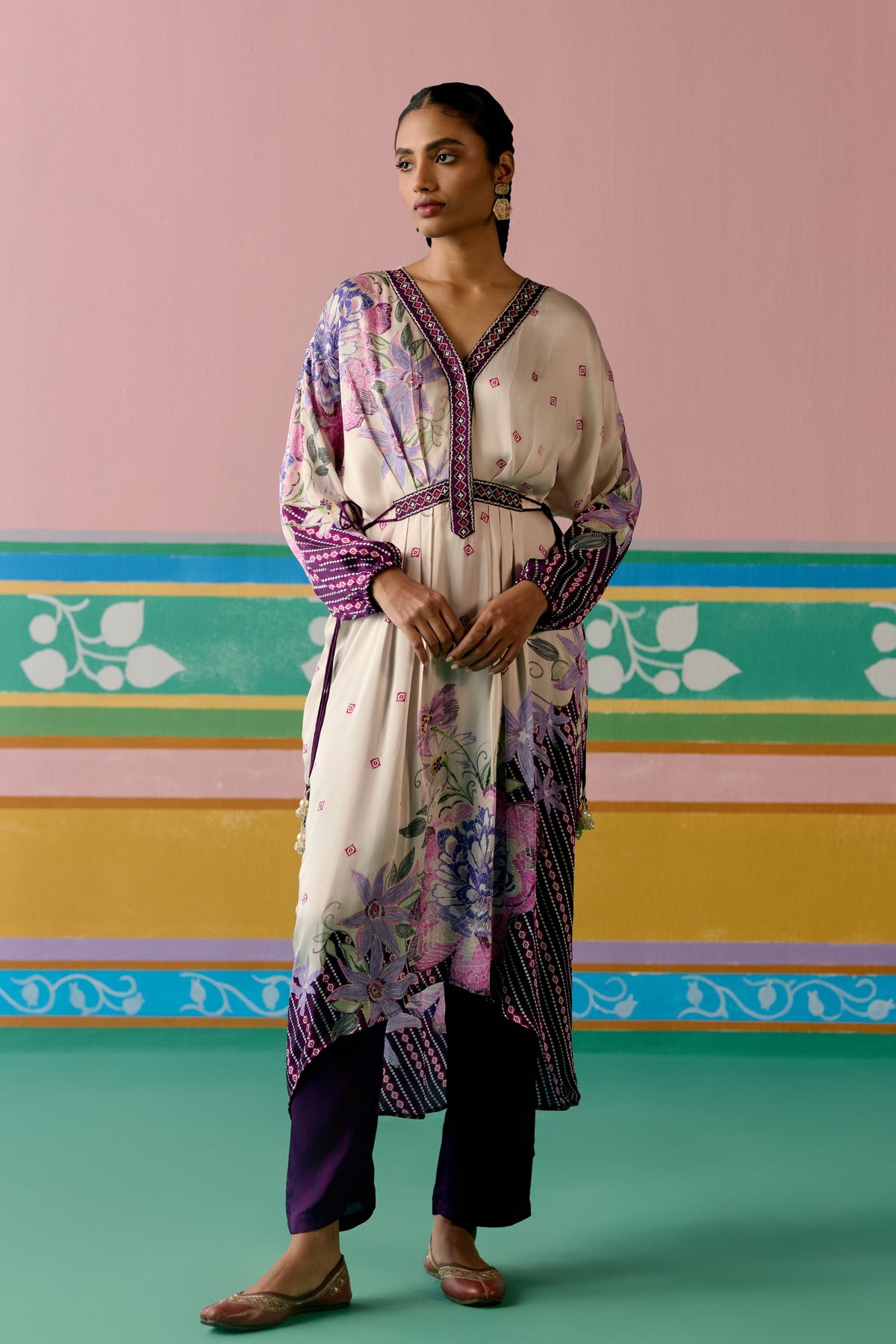 Purple Ikat Long Kaftan Set