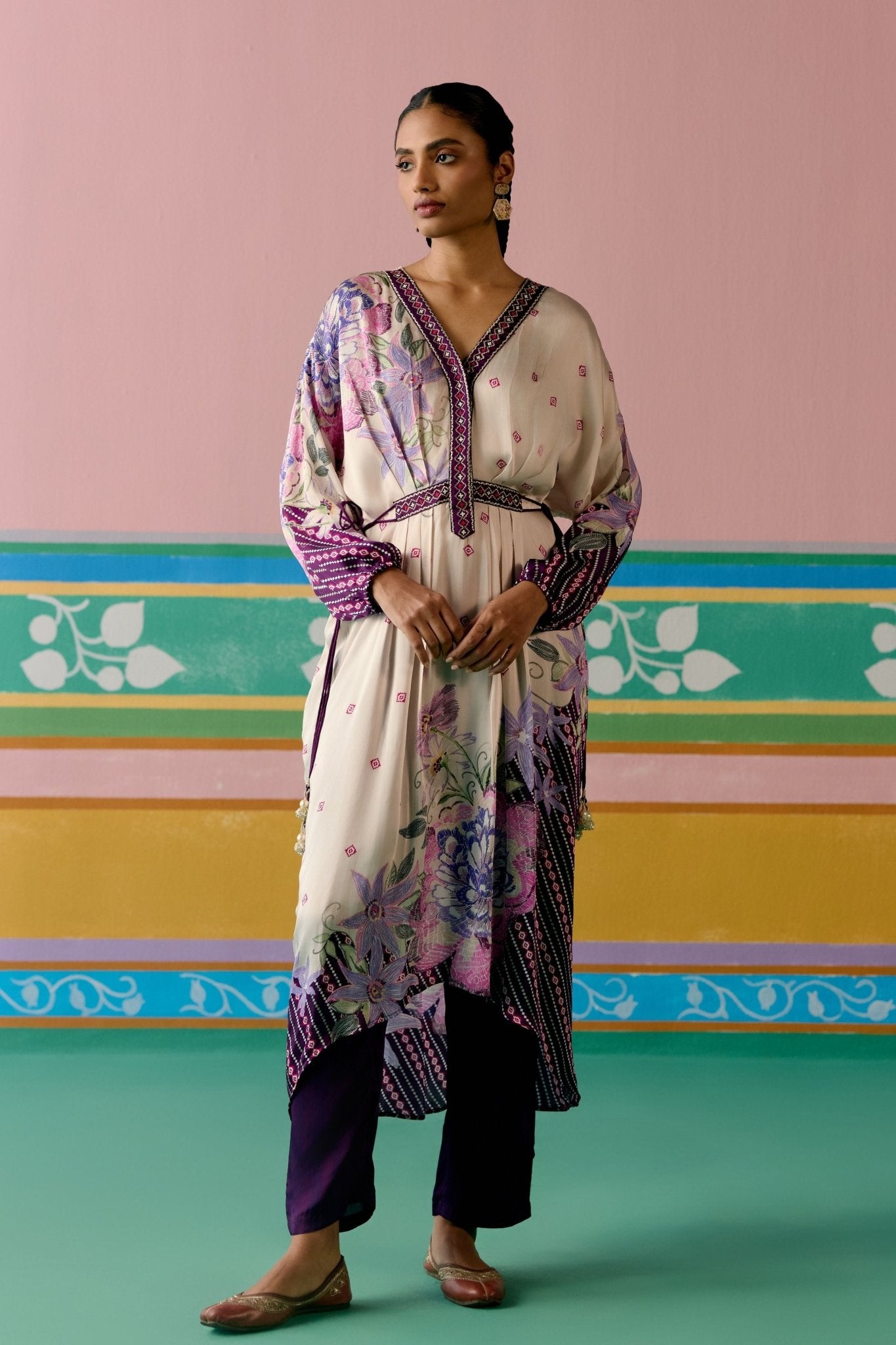 Purple Ikat Long Kaftan Set - Label Mogra - Elahe