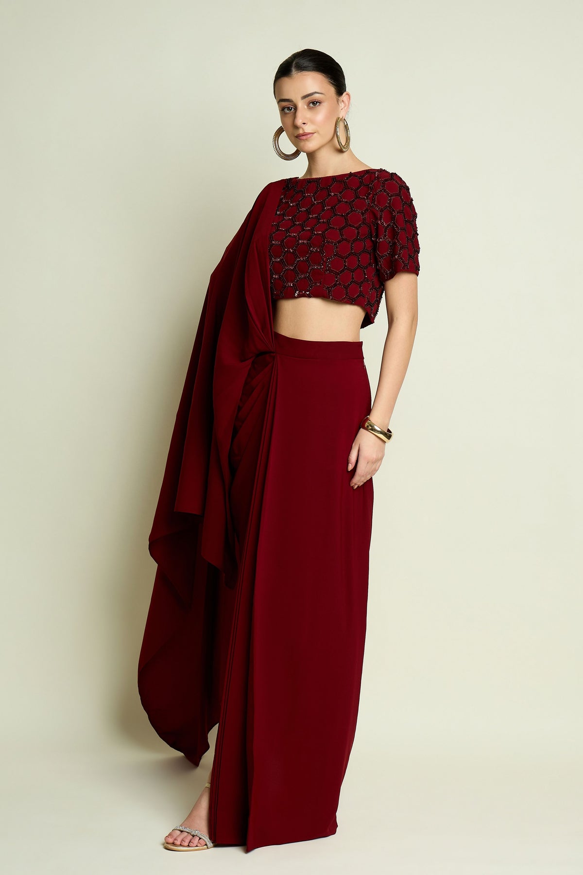 Crystal Web Draped Saree Set