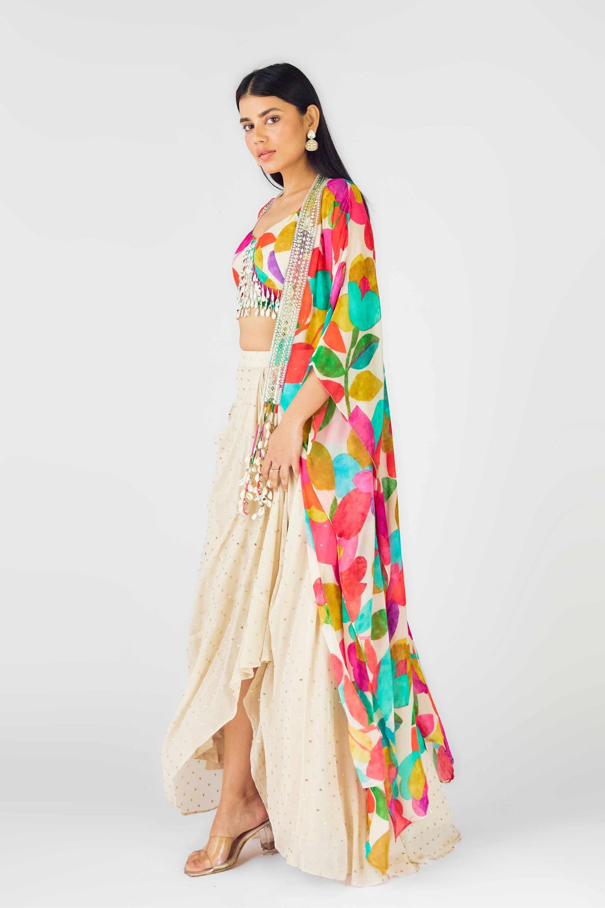 Multicolor Drapeskirt and Cape Set