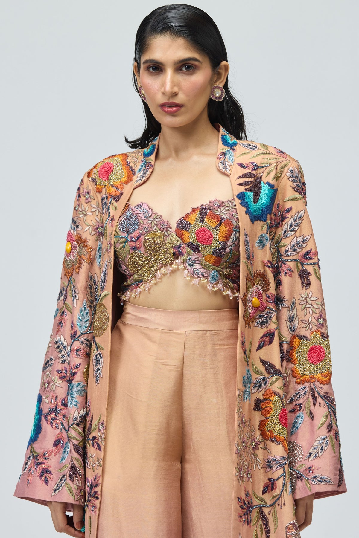 Multicolor Embroidered Jacket Set