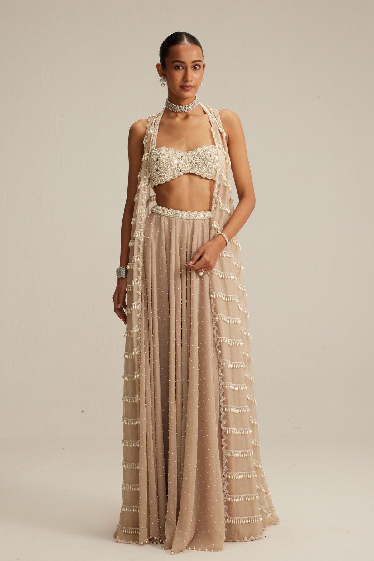 Light Beige Pearl Drop Jacket Set