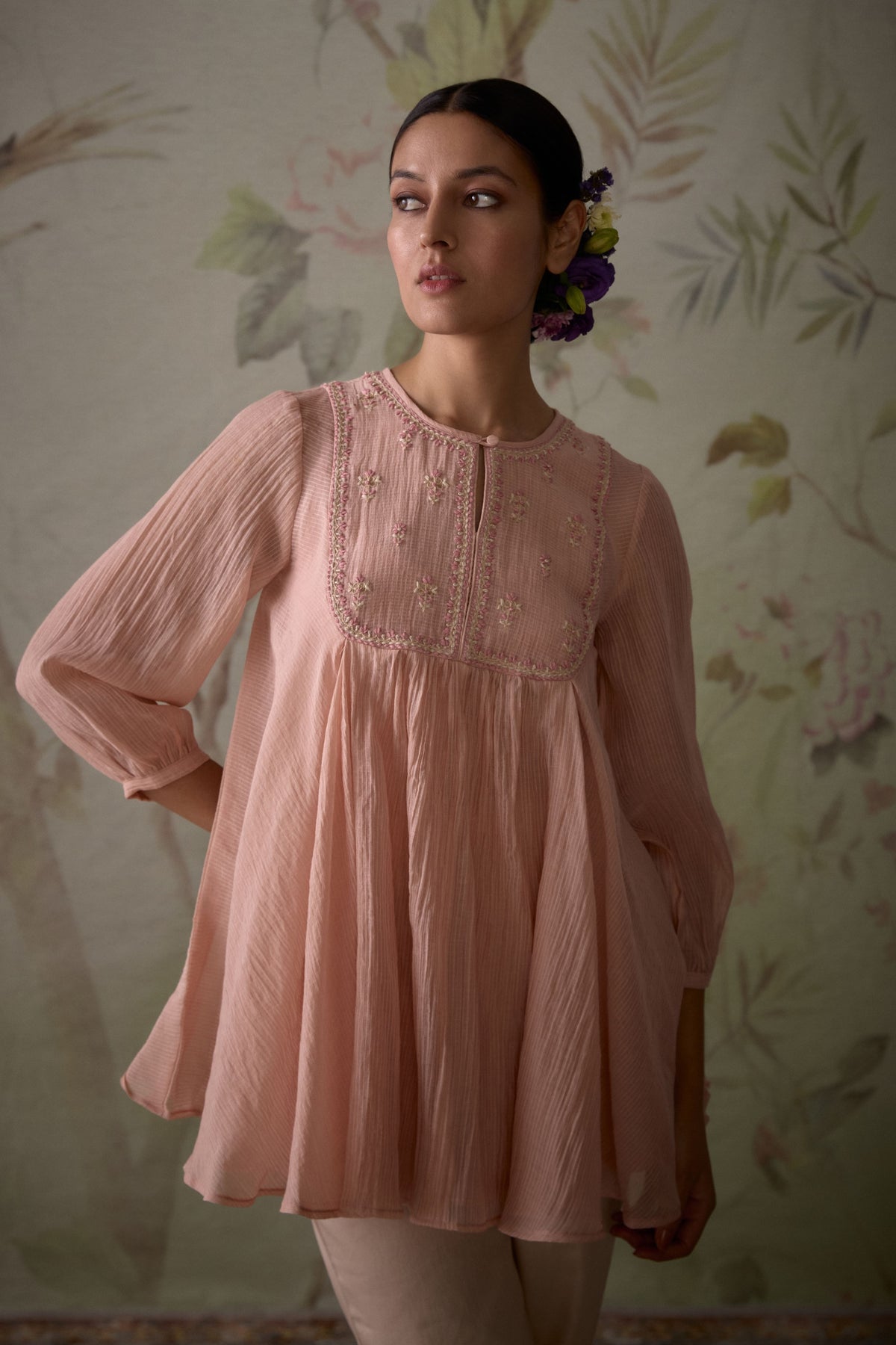 Pink Handwoven Flared Tunic