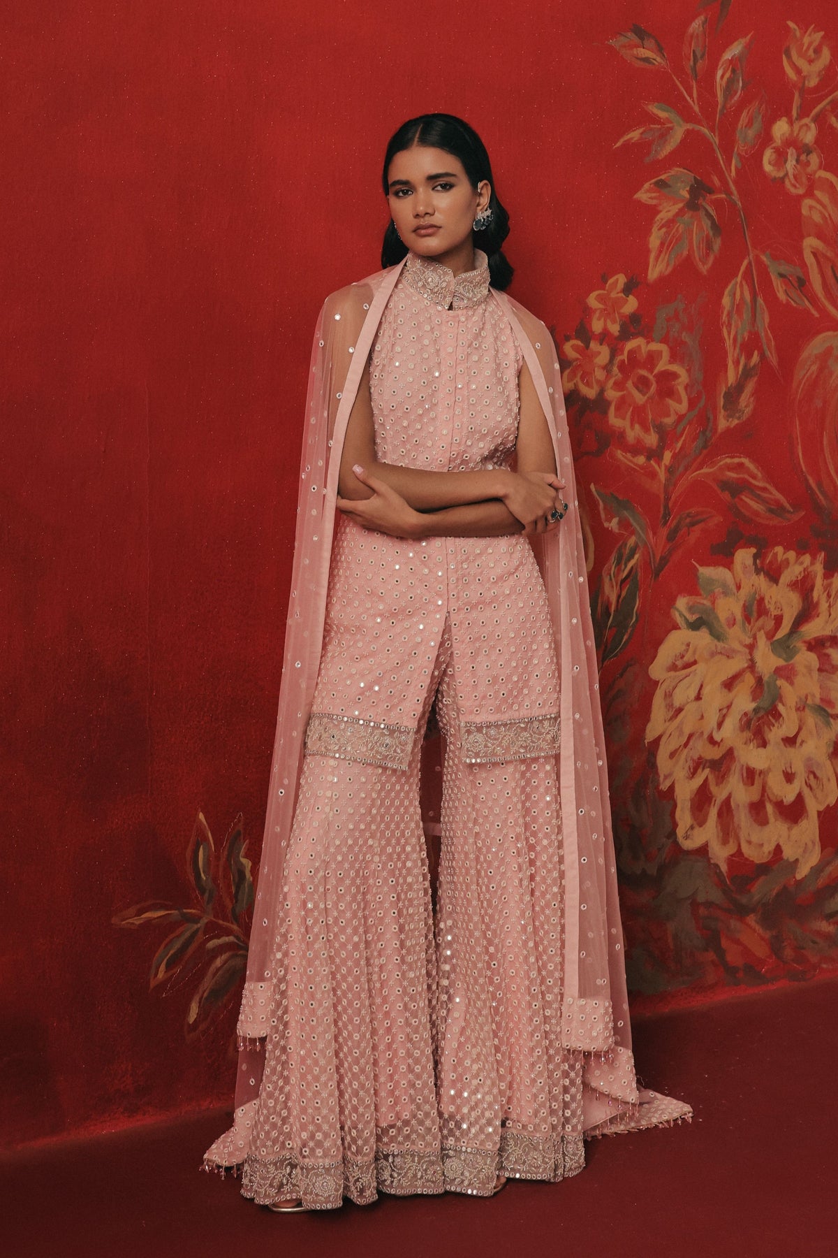 Band Collar Sharara Set
