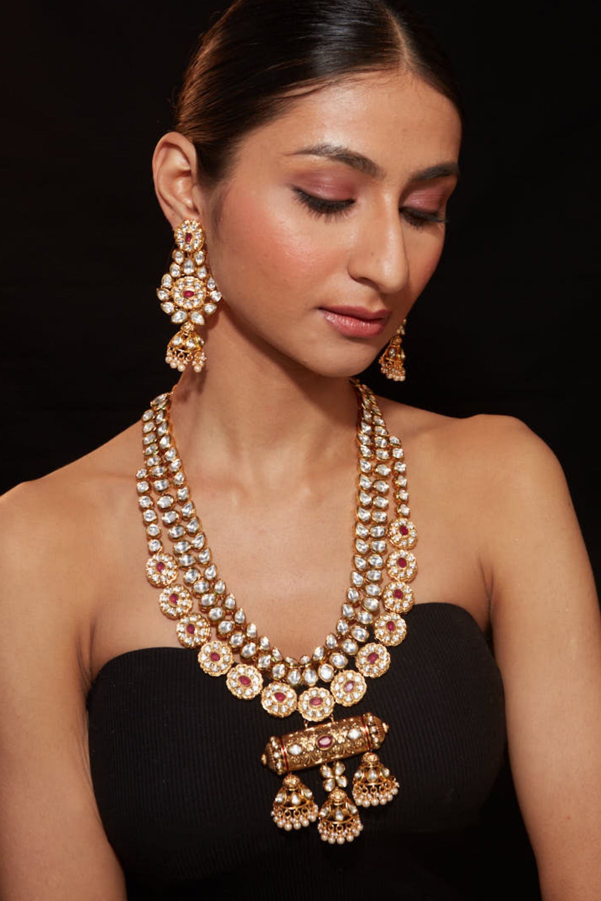 Red Stone Multi-layered Necklace Set