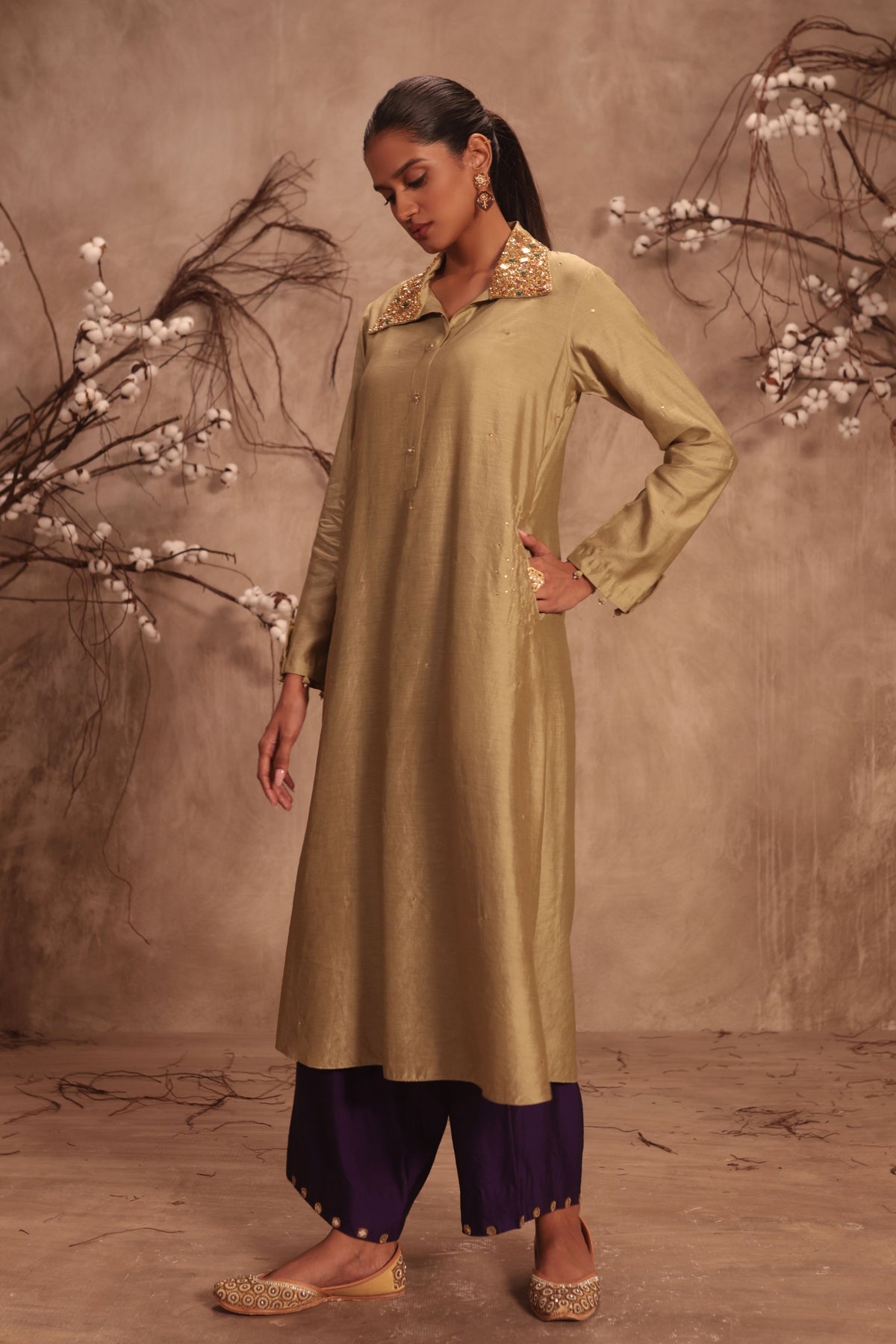 Light Green Collar Kurta Set