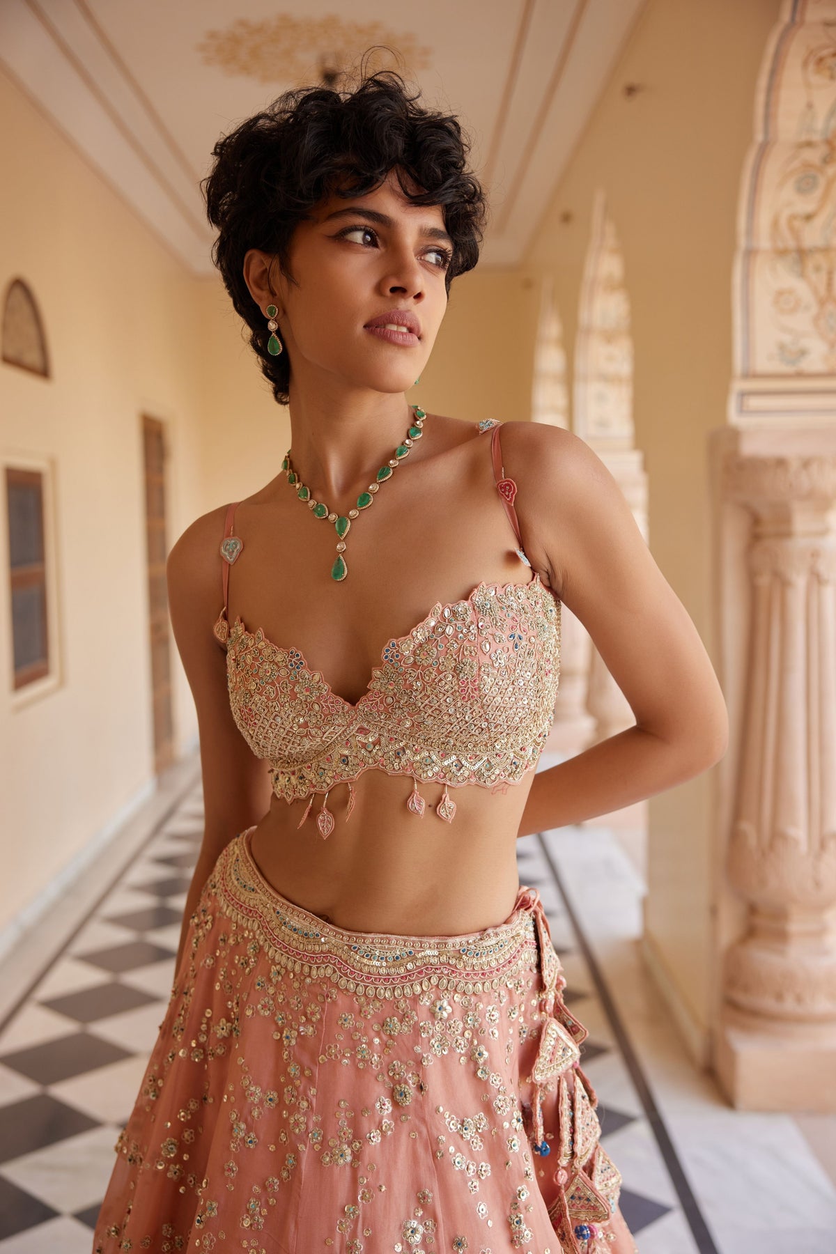 Salmon Embroidered Lehenga Set