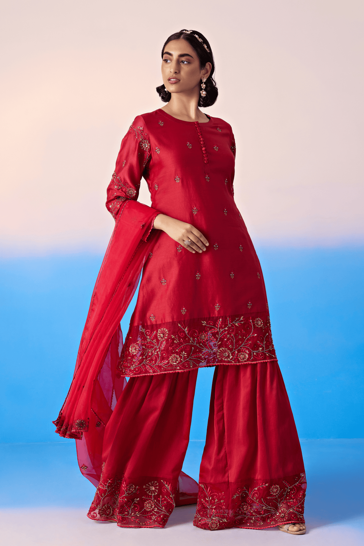 Carmine Red Sharara Set