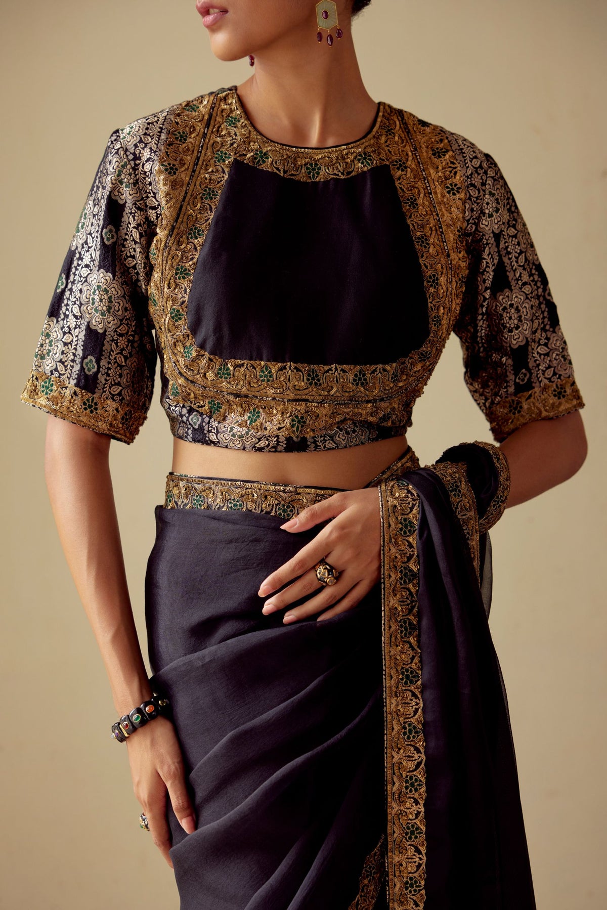 Tarabai Silk Brocade Black Blouse