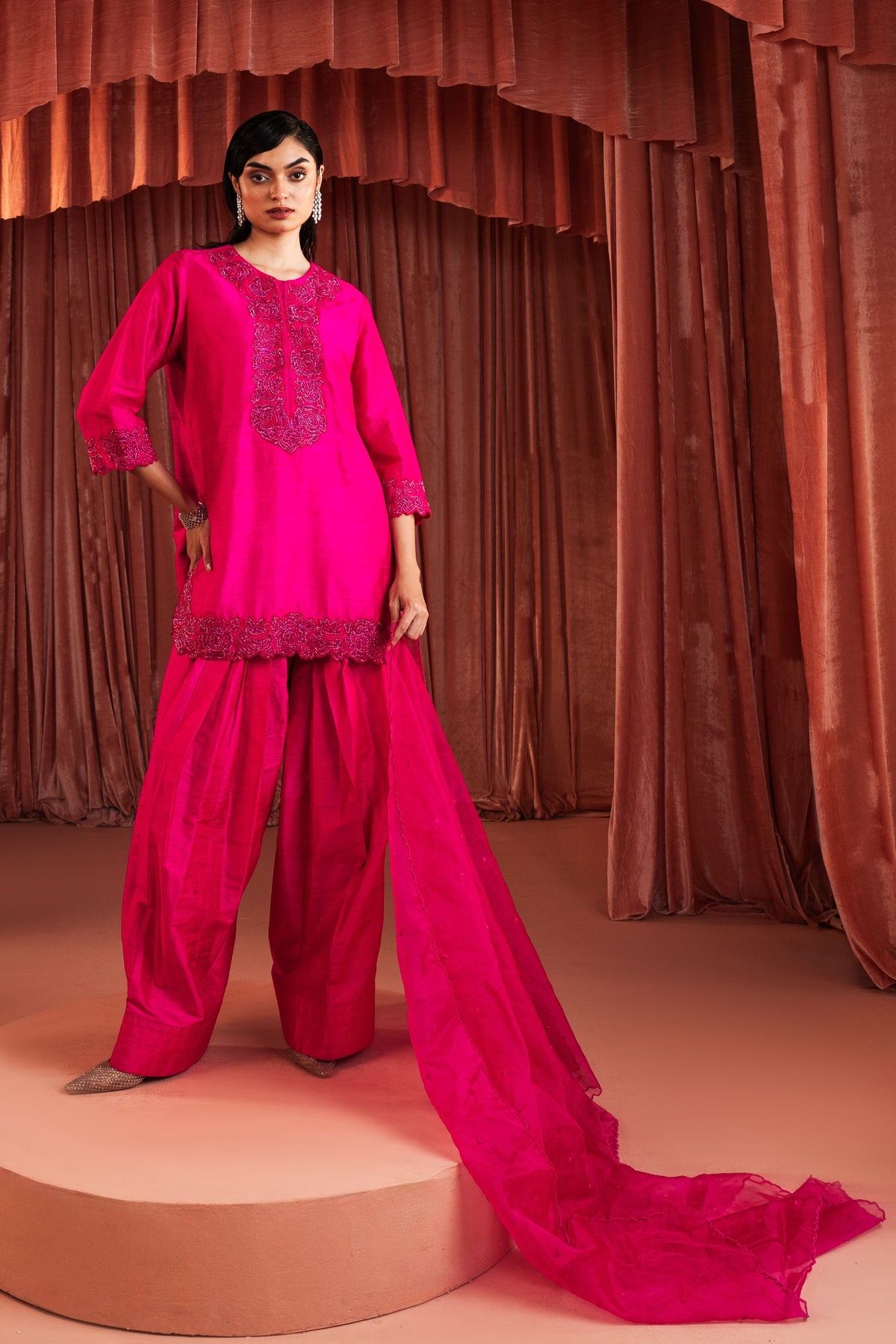 Pink Silk Embroidered Kurta Set