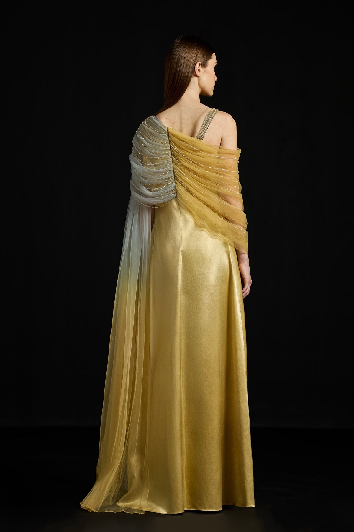 Gathered Draped Tulle Satin Dress