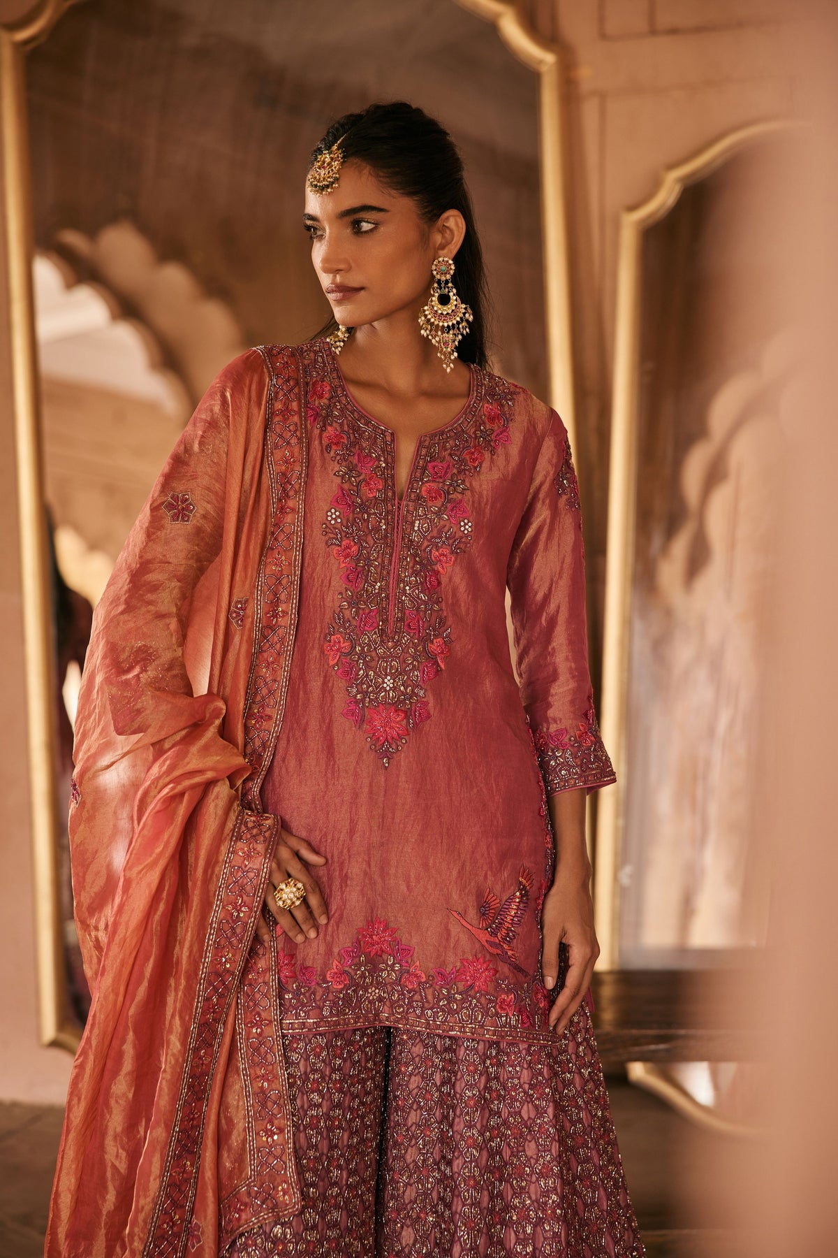 Resham Embroidery Pink Sharara Set
