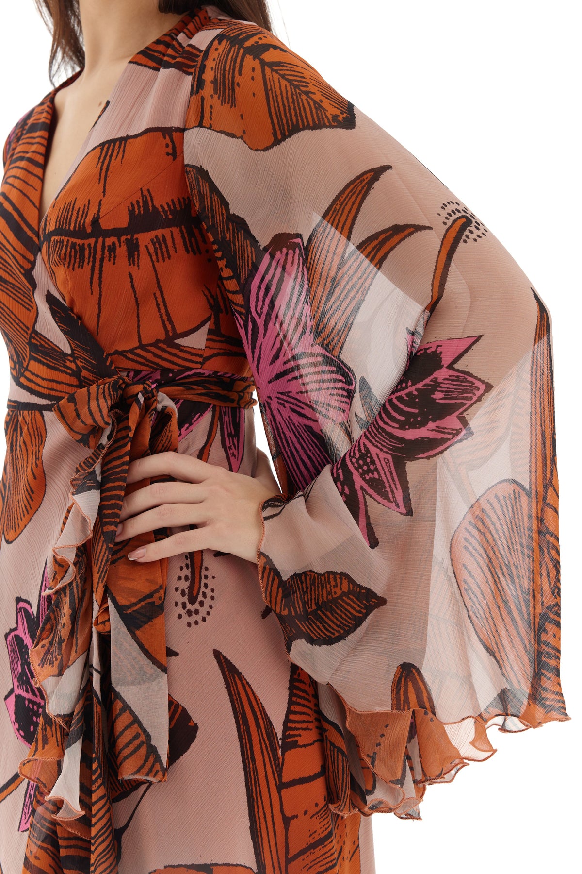 Orange and Beige Wrap Dress
