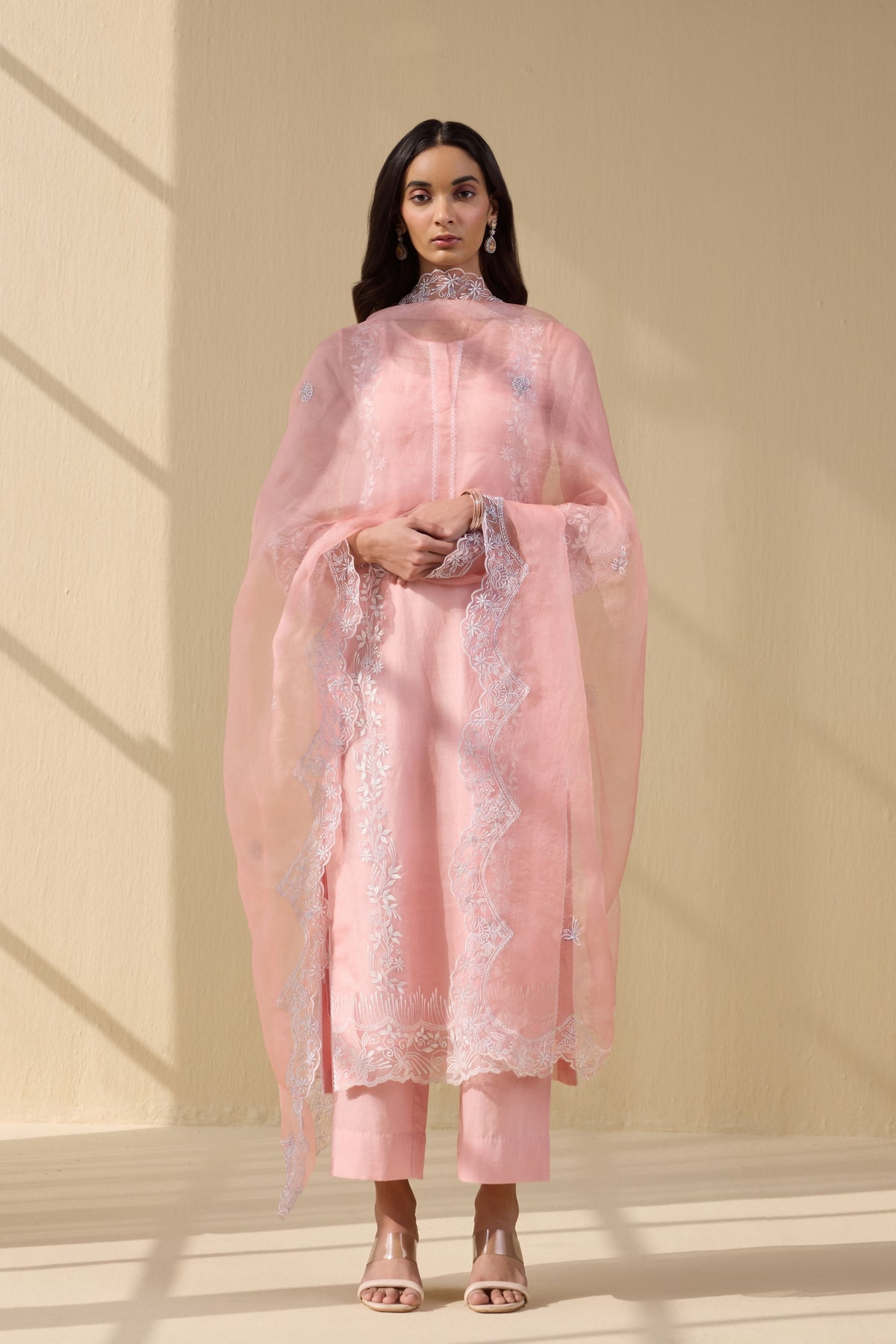 Pink Embroidered Organza Suit