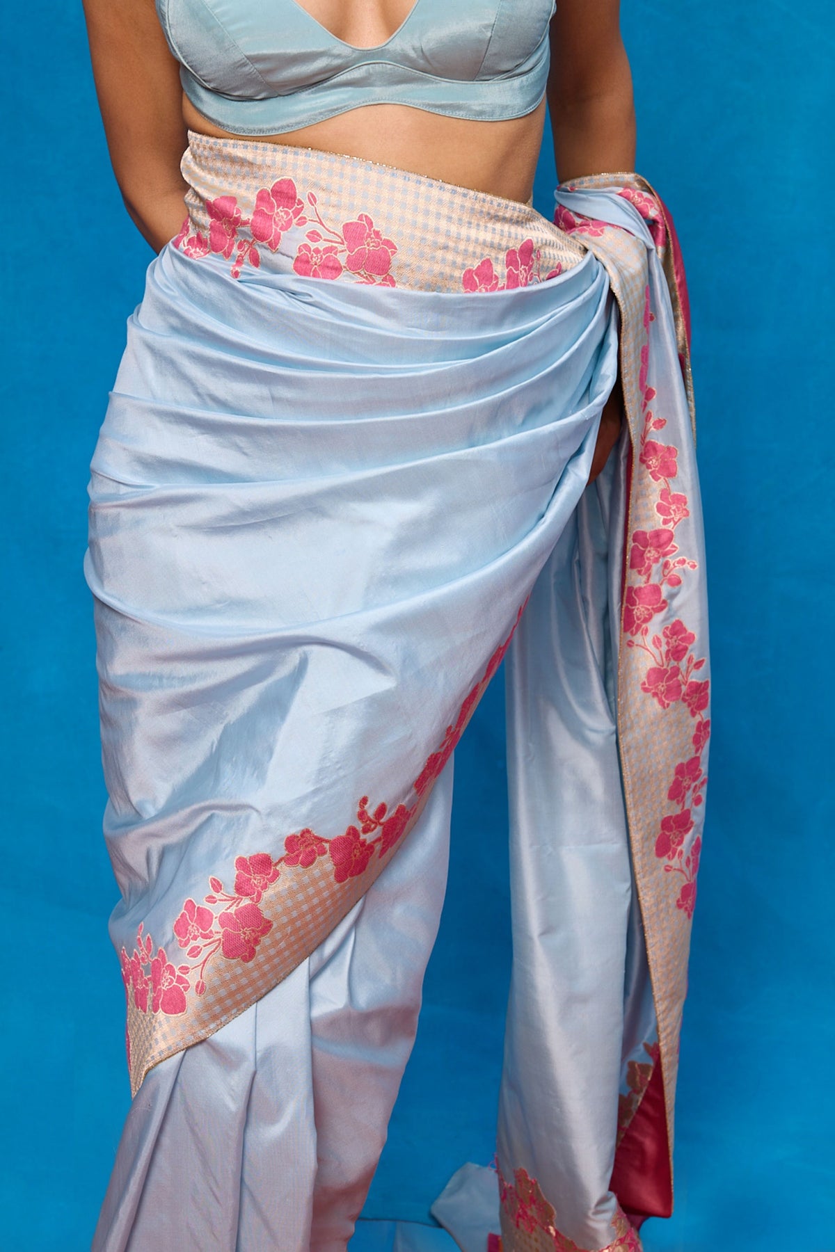 Handwoven Ice Blue Silk Banarasi Saree