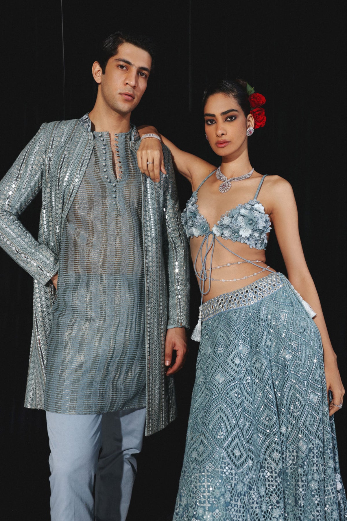 Powder Blue Banarasi Kurta Set