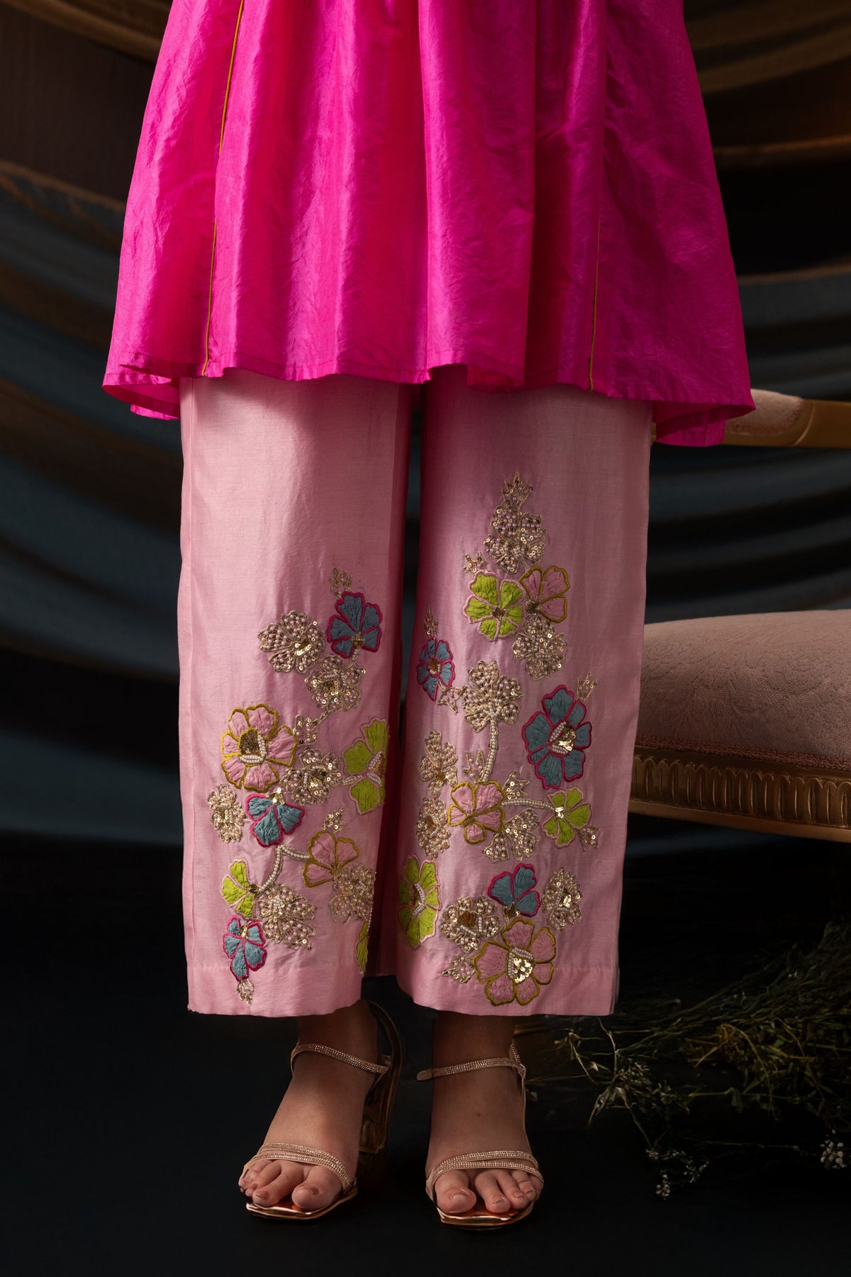 Bright Pink 3D Embroidered Co-ord Set