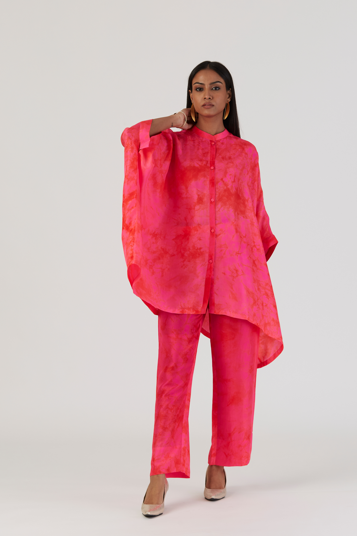 Red Tie-Dye Silk Kaftan Set