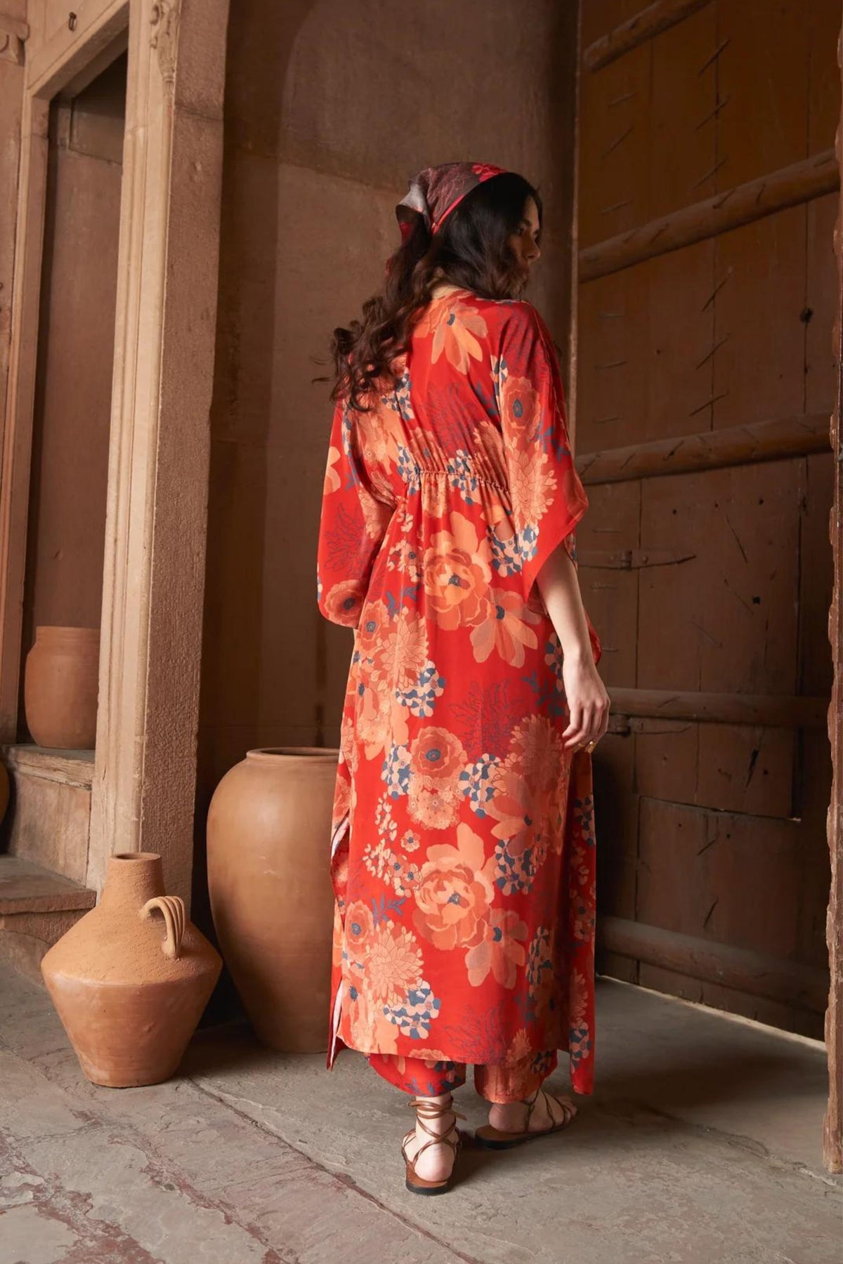 Red Moroccan Zari Yoke Kaftan