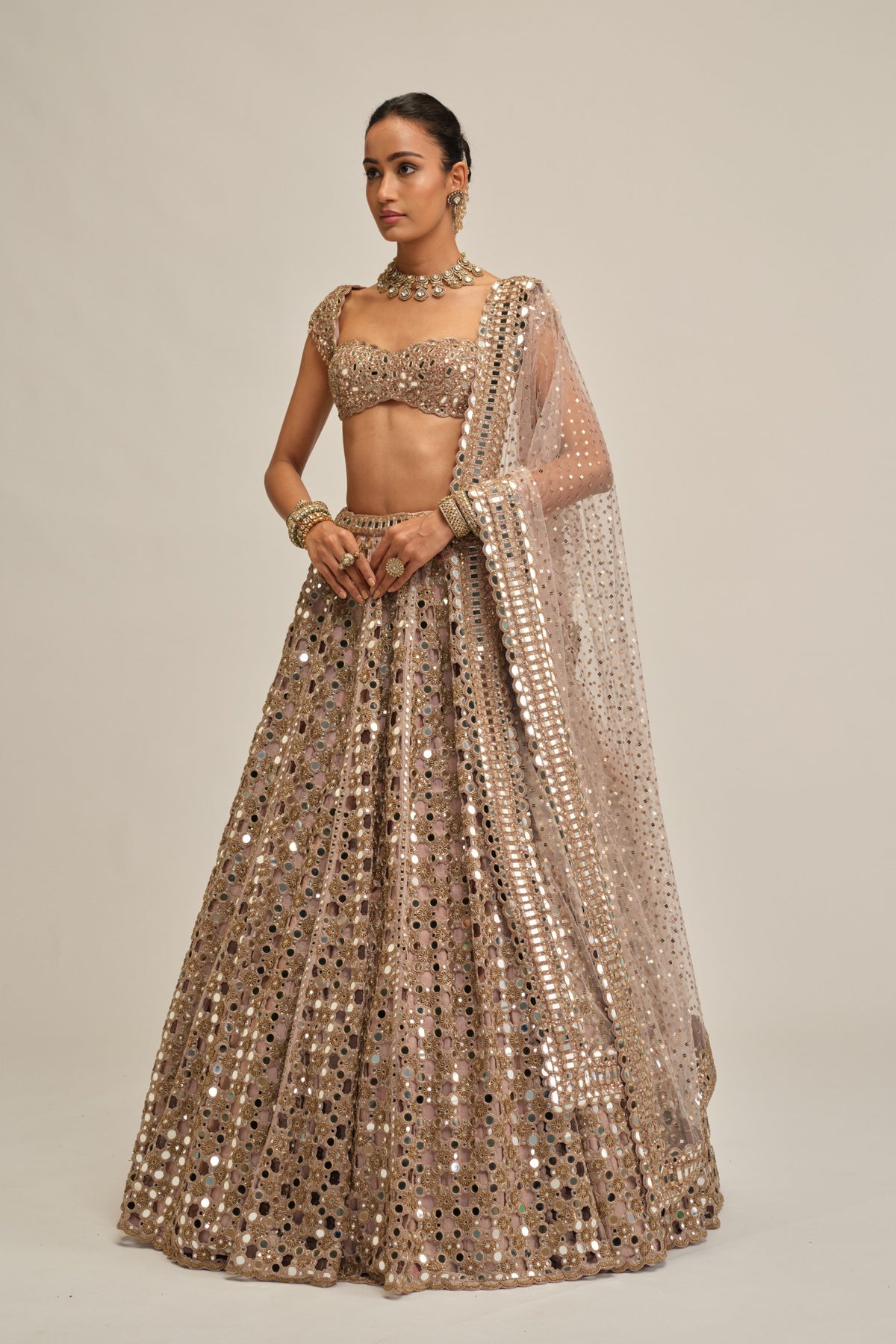 Ash Pink Mirror Lehenga Set