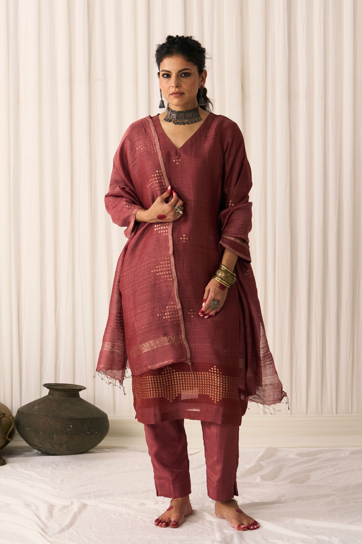 Bindu Maroon Kurta Set
