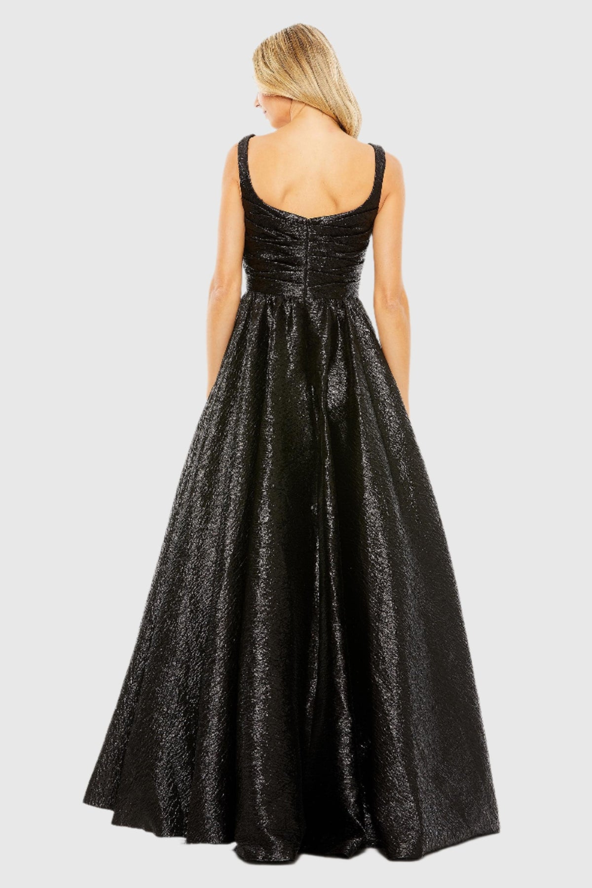 Black Metallic Pleated Gown