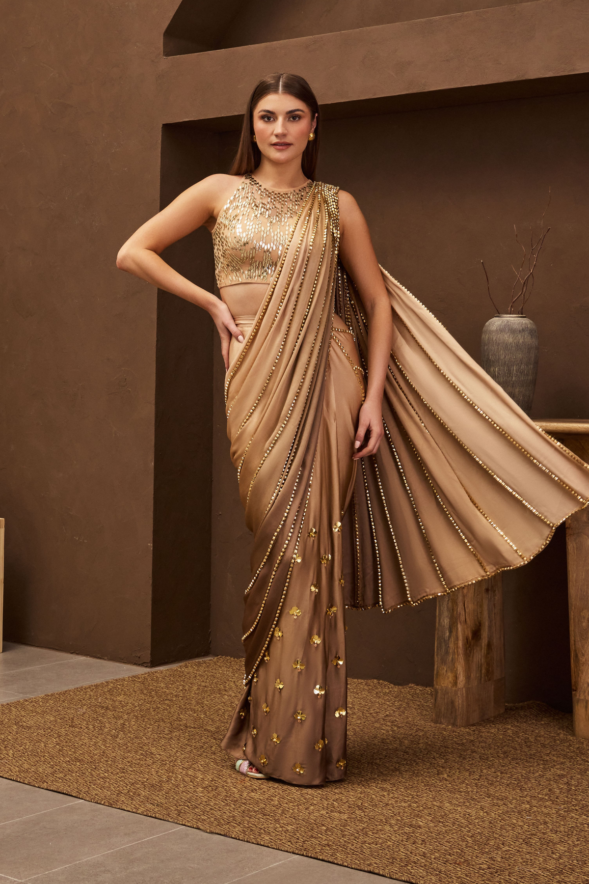 Caramel Crown Pre-stitched Saree