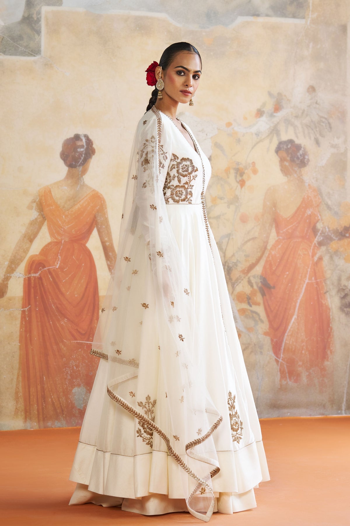 Ivory Silk Anarkali Set