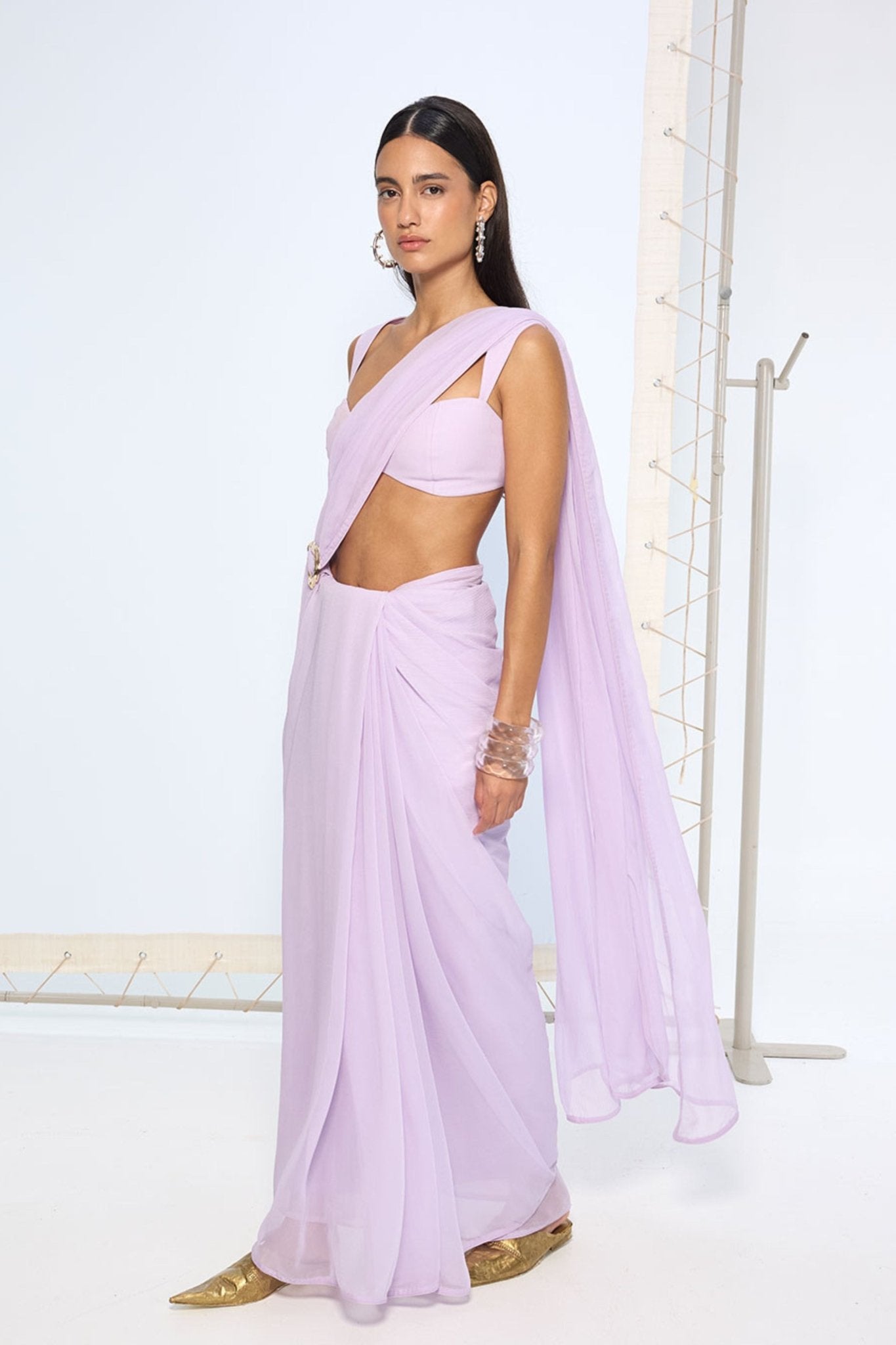 Lavender Brooch Saree - Ekaya - Elahe