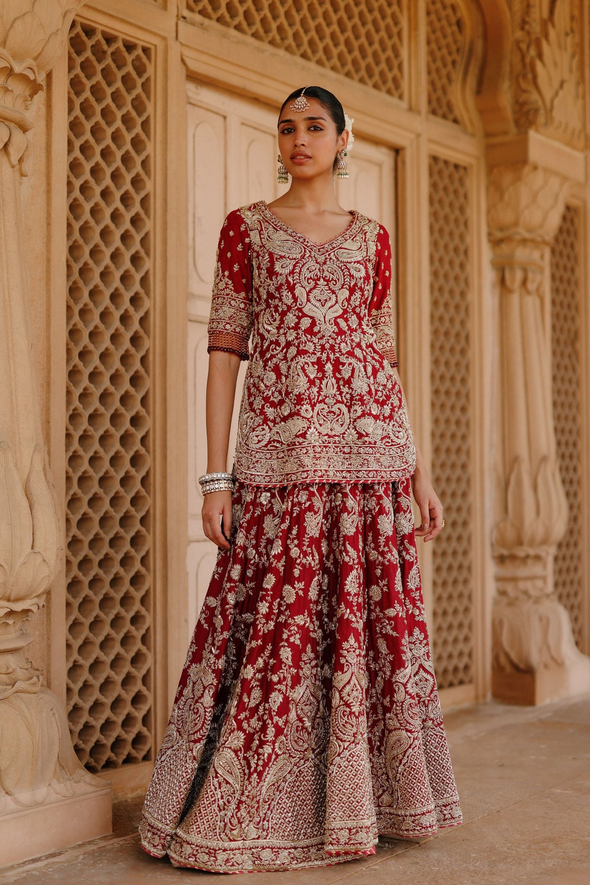 Merab Deep Red Lehenga Set