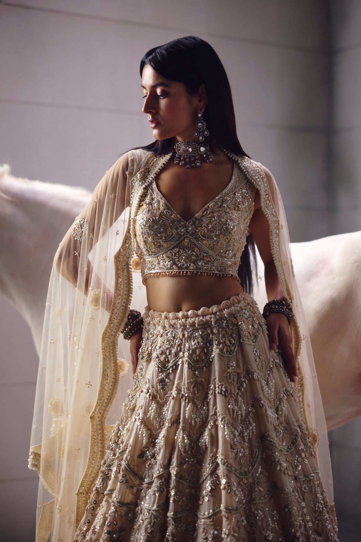 Ivory Embroidered Lehenga Set