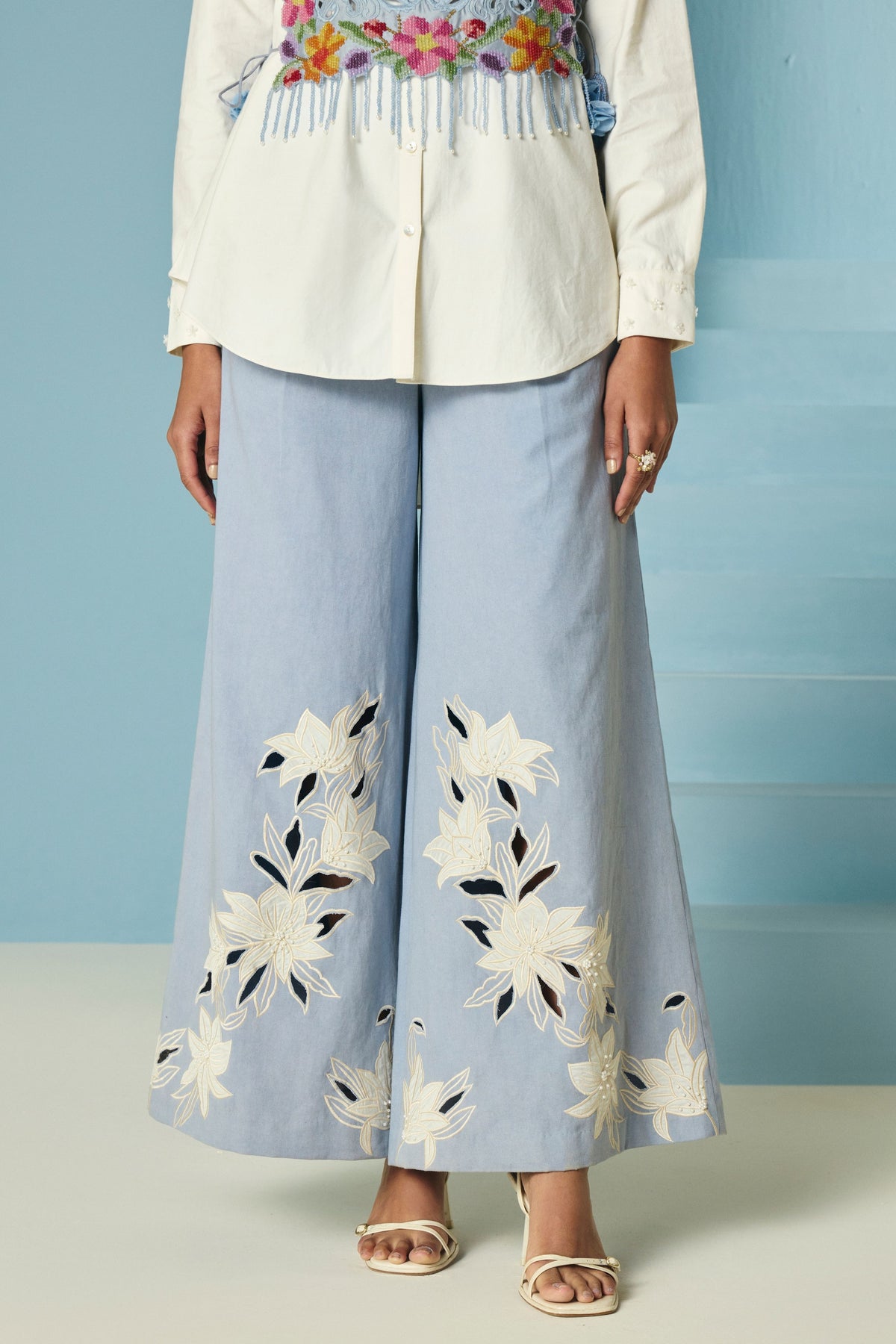 Powder Blue Contrast Flared Pants