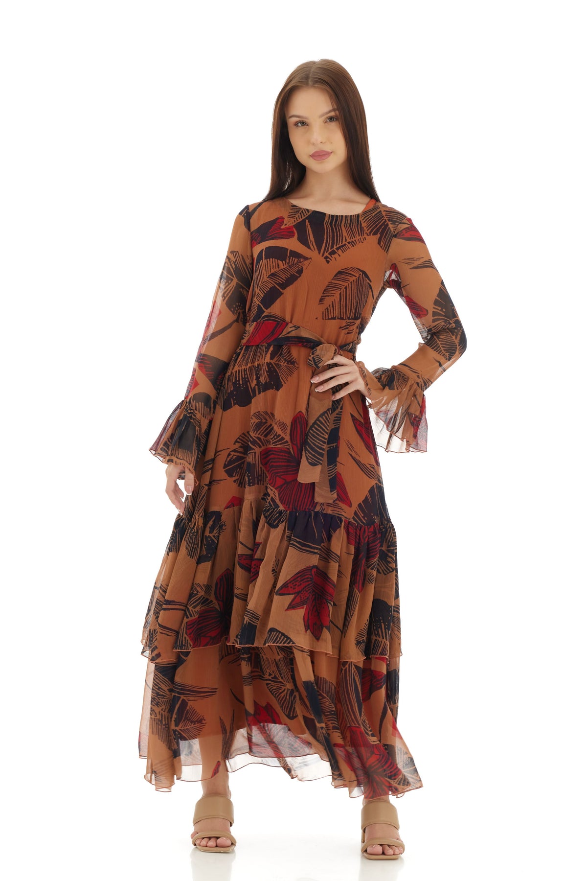 Orange Floral Long Dress