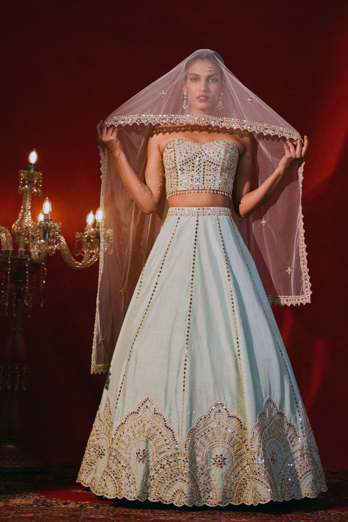 Mirror Scallop Mint  Lehenga Set