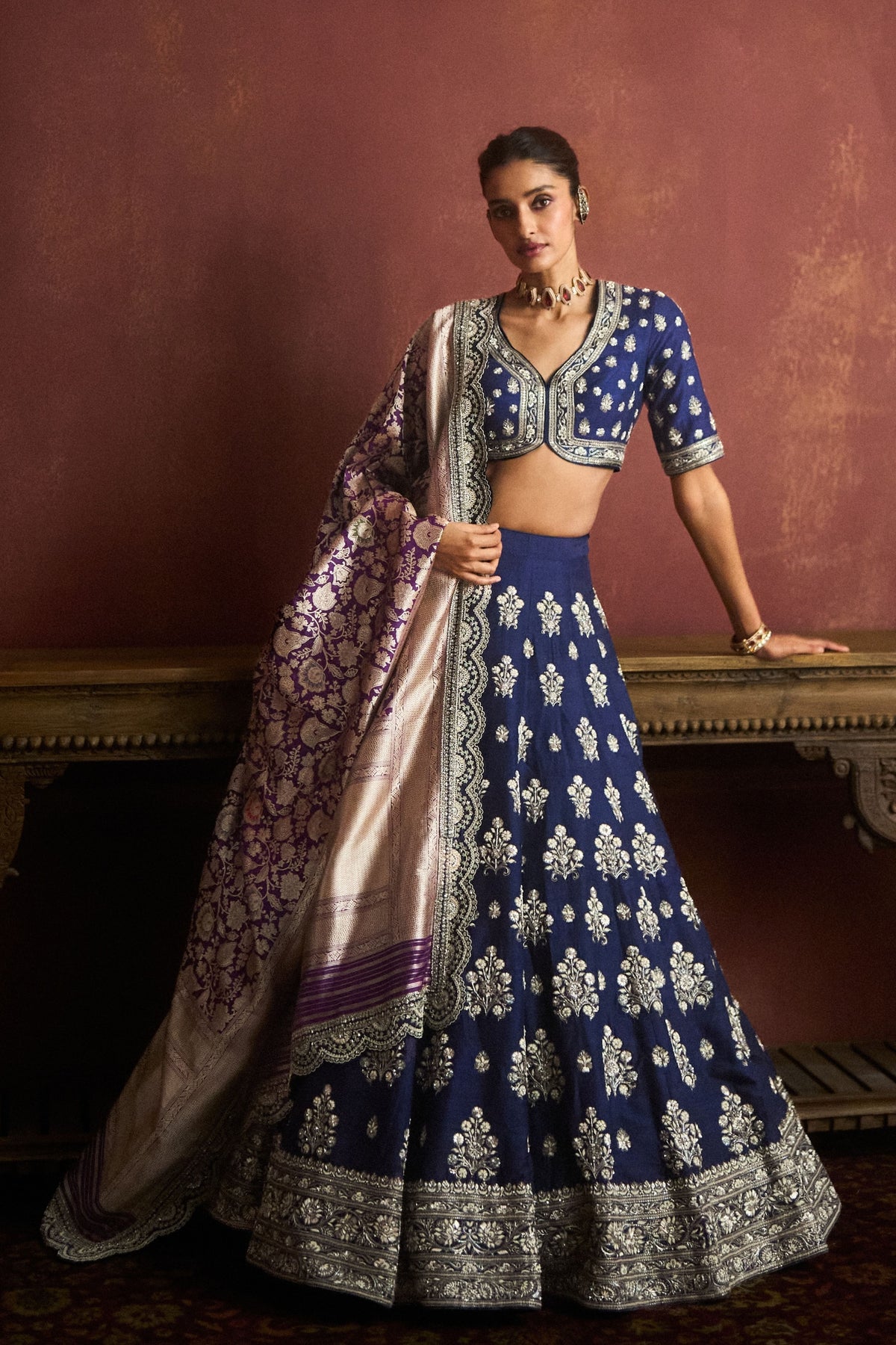 Purple Embroidered Lehenga Set