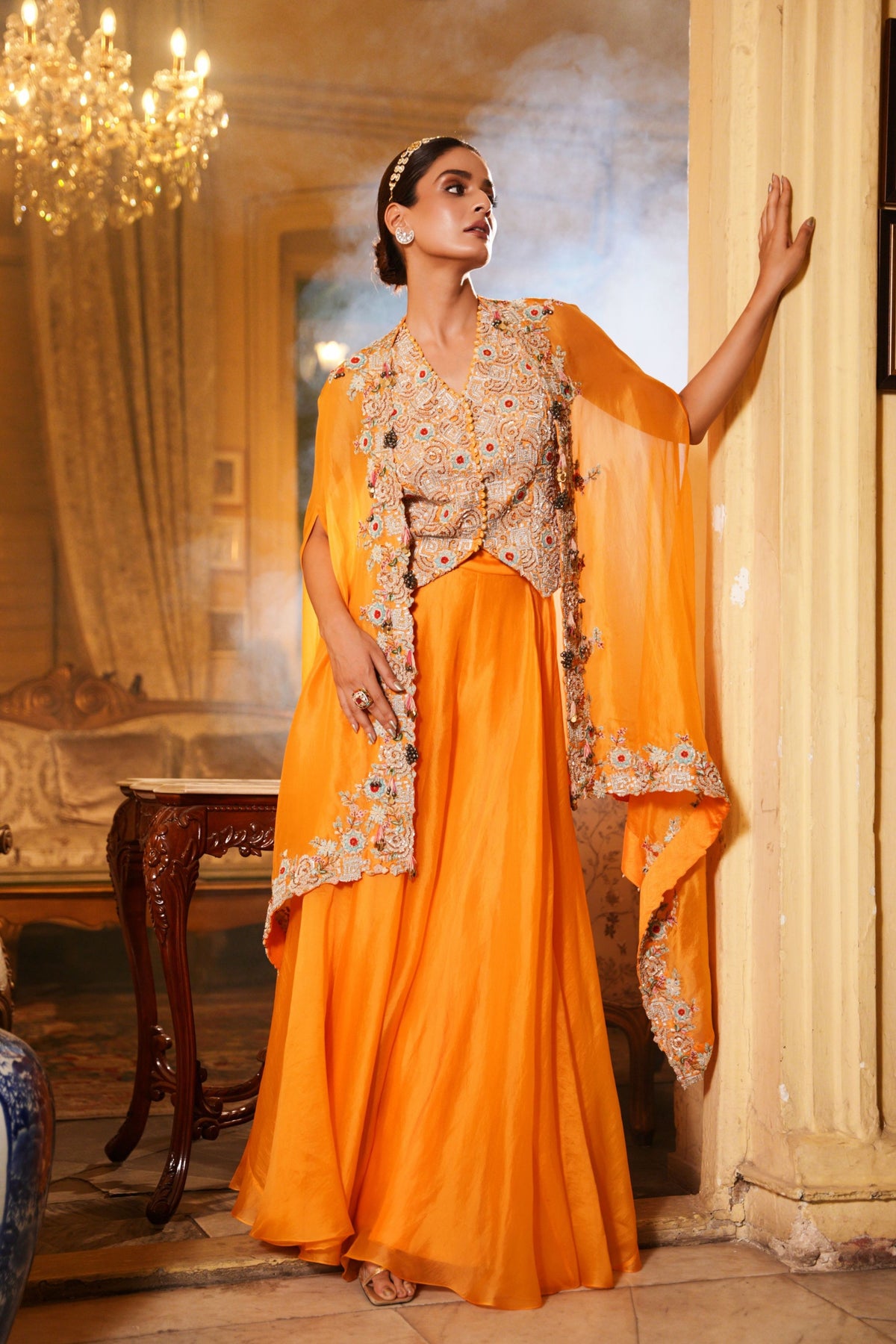 Hand Embroidered Jacket Cape Set