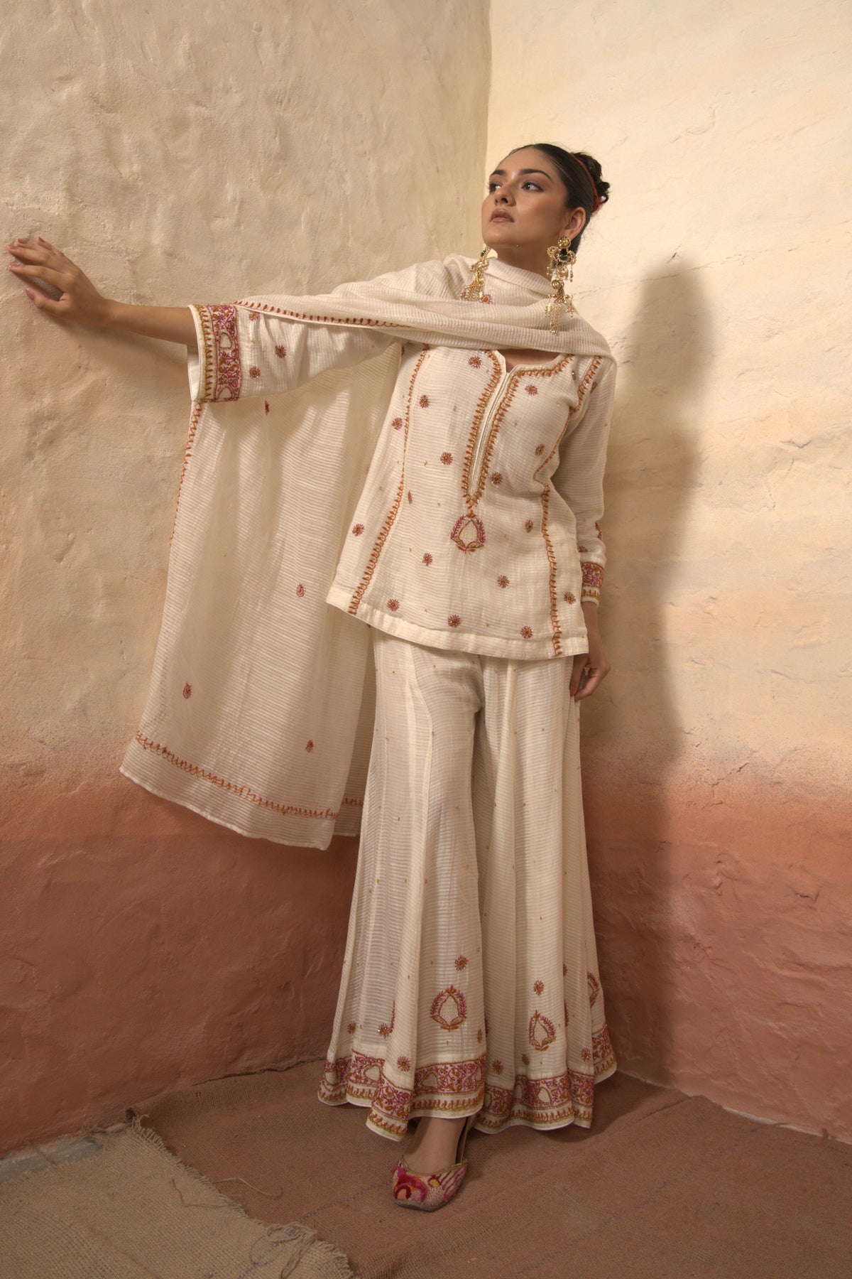 White Chikankari Sharara Set