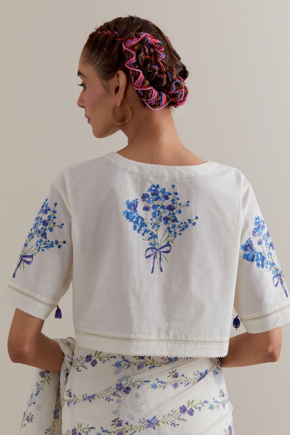 Blue Green Floral Saree Set