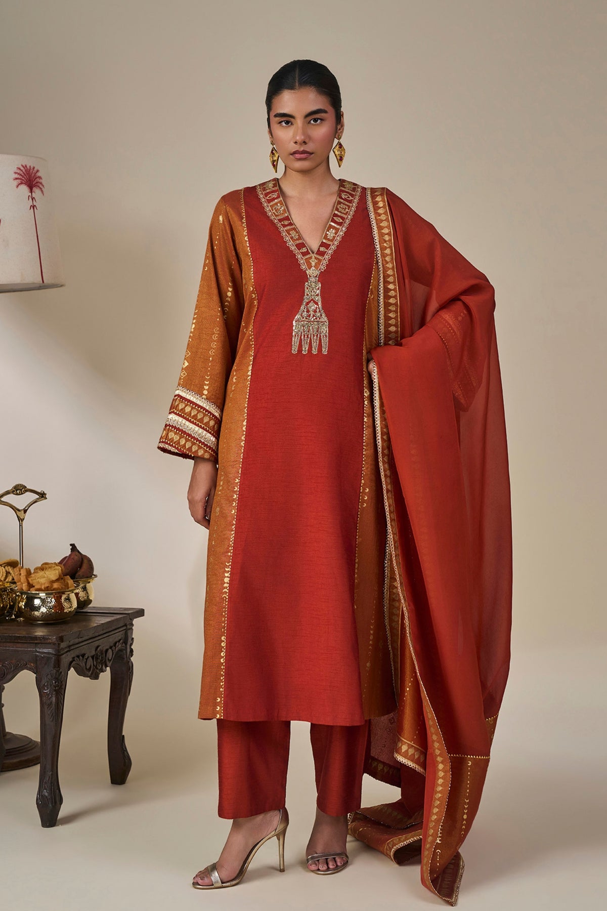 Rust Celestial Moonfall Kurta Set