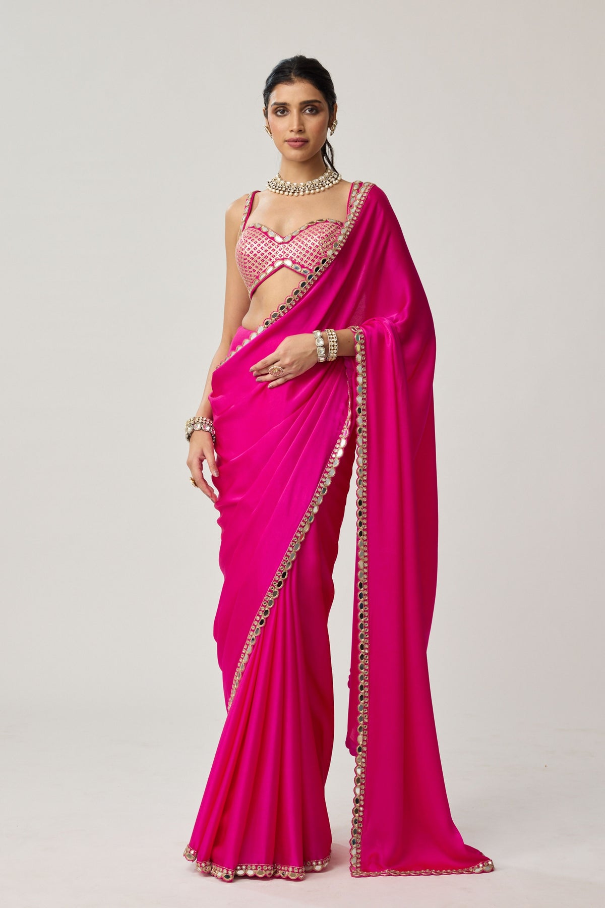 Fuchsia Pink Mirror Saree Set