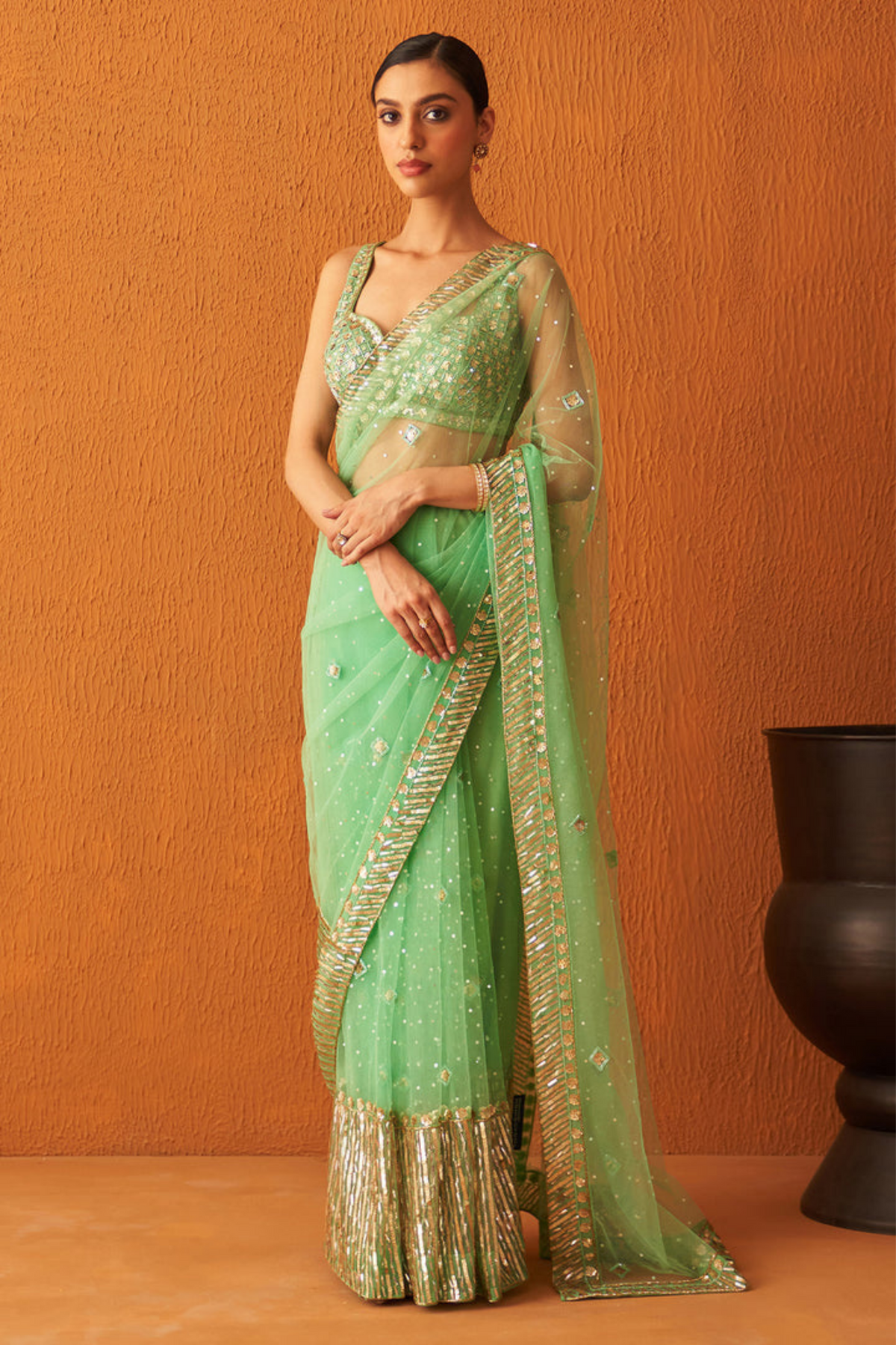Sea Green Net Saree